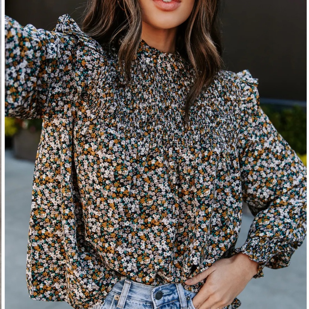 NWOT Floral Smocked Blouse